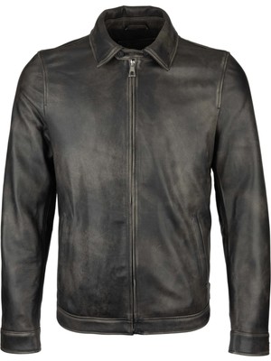 Tamer Tanca Erkek Hakiki Deri Siyah Eskitme Deri Mont 993 2023 Erk Derımont SK23/24 Sıyah Eskıtme