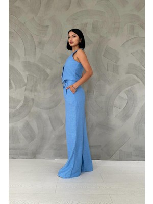 Elbee Fashion Woman Yelek ve Pantolon Takım - Mavi