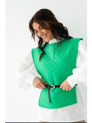 Elbee Fashion Woman Kemerli Gömlek ve Panço Takım