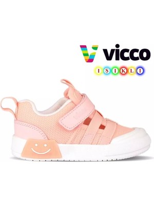 Vicco Momo 346.B24Y.145 Cırtlı Termo Kaymaz Taban Işıklı Çocuk Spor Ayakkabı Pudra