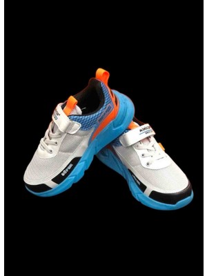 Meliten Kids Unisex Ultra Hafif ve Ortopedik Sneaker Günlük Cırtlı Spor Ayakkabı Beyaz Mavi