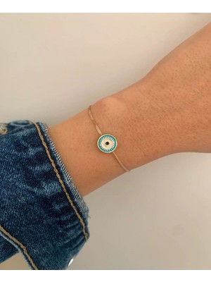 Atelier Çağla Mavi Göz Altın Renk Ip Bileklik