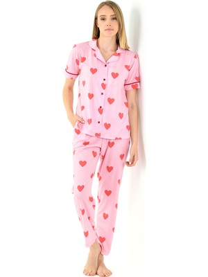 Yeni İnci Kalp Baskı Kadın Pijama Takımı