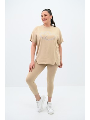 Koza Kadın Büyük Beden Baskı Detaylı Tayt Takım 8085-24