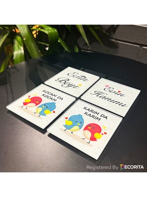 Decorita Cam Bardak Altlığı | Komik Sözler Serisi | Evin Beyi-Hanımı | 4'lü Takım | 10CM x 10CM