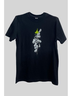 Çapıt  Pamuk Standart Kesim Sıfır Yaka Kısa Kollu Goril Baskılı Siyah Tişört