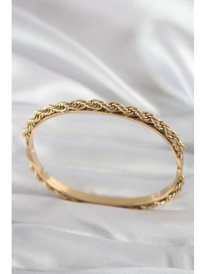 E-Bijuteri Çelik Gold Renk Burgu Zincir Model Kadın Kelepçe