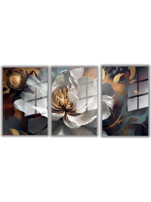 Gaagart Temperli Gerçek Cam Tablo Seti Gold Beyaz Manolya Çiçeği