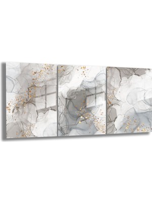 Gaagart Temperli Gerçek Cam Tablo Seti Gri Beyaz Soyut Desenli Tasarım