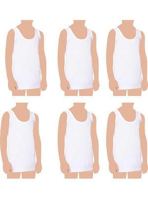 Belifanti Collection Erkek Çocuk Pamuklu Penye Atlet 6'lı Paket Beyaz