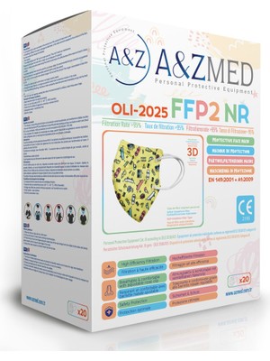 A&z Med Ffp2 N95 Çocuk Maskesi Telli ve Tek Tek Paketli 20 Adetlik 1 Kutu -Kaykay Desenli