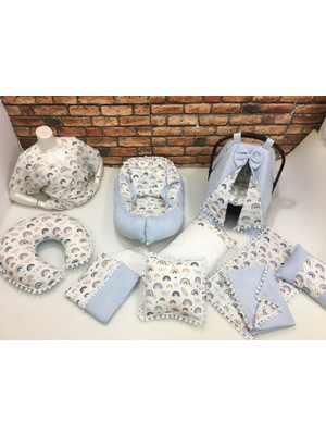 Buse Baby Home Mavi Çok Amaçlı Babynest , Puset Örtüsü ve Minderi , Alt Açma ve Battaniye, Nevresim Takımı 15'li Set
