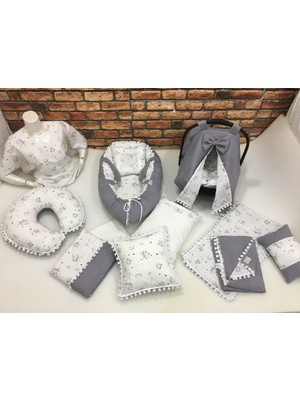 Buse Baby Home Gri Çok Amaçlı Babynest , Puset Örtüsü ve Minderi , Alt Açma ve Battaniye, Nevresim Takımı 15'li Set