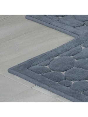 Bluenity Taş Doğal Pamuklu 2'li Banyo Paspas Seti 55X95+55X50 cm - Antrasit