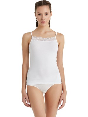 Blackspade Kadın Atlet Dantelli İnce Askılı 1353 - Beyaz