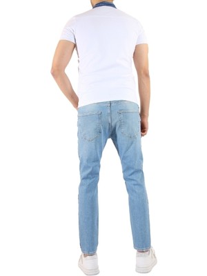 Indigo White Denim Flog Desenli Mavi Pantolon