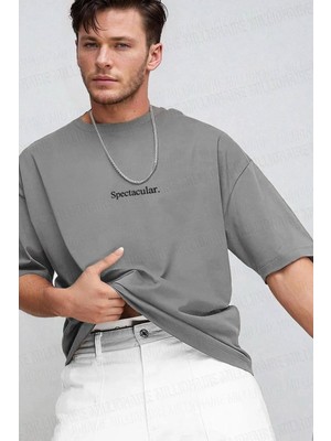 Teenage Millionaire Erkek Oversize Salas T-Shirt Spectacular Gri Kısa Kol Günlük Stil Pamuk
