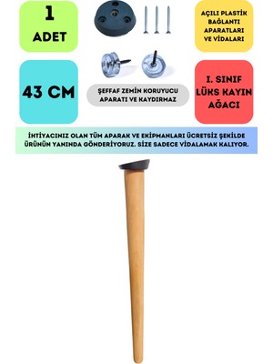 Bahçe Kadın Girişimci Kooperatifi Konik Lüks Ahşap Ayak, Masa Ayağı, Sehpa Ayağı, Açılı Parat ve Vidalar 43 cm