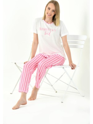 Yeni İnci Çizgili Viskon Kumaş Kadın Pijama Takımı
