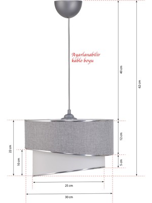 Nidage Gri Stare Tekli Sarkıt Avize Gri Kumaş E27 Salon / Oturma Odası 1 Modern 51-60 cm 30 x 70