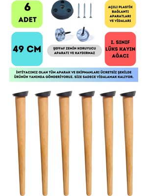 Seven Madame Konik Ahşap Mobilya Ayağı 49 cm 6 Adet