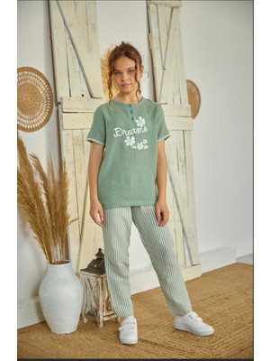 Weweus Erdem Weweus Yeşil Kız Çocuk Düğmeli Pijama Takımı 804