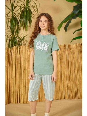 Weweus Erdem Weweus Yeşil Kız Çocuk Düğmeli Pijama Takımı 805