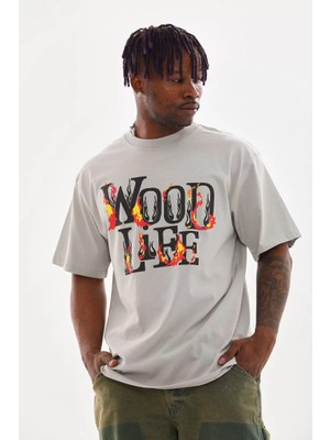 Tarz Yeri Unisex Baskılı Oversize T-Shirt - Gri