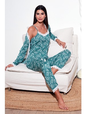 Lela Dantelli Regular Fit Sabahlıklı Ip Askılı Pijama Takımı Bayan Pijama Takımı 65780118