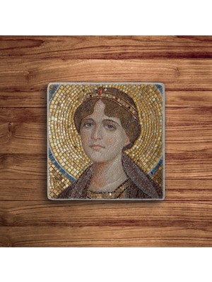 Baum Atelier Zeugma Mozaiği, Çingene Kızı Mozaiği Doğal Taş Traverten Bardak Altlığı 4 Lü Set