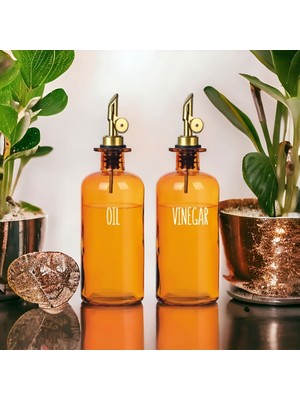 Mehay Home Amberim Kristal 2'li Kahverengi-Brown-Gold Yağlık ,kahve Dağıtıcı  Dispanser