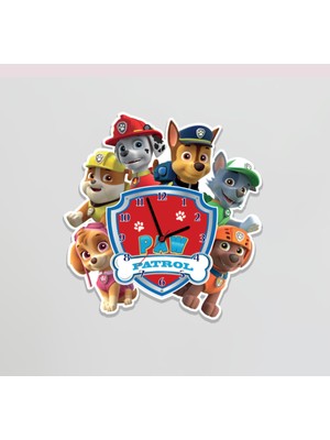 Nidage Klasik Ahşap Paw Patrol Temalı Çocuk Odası Sessiz Duvar Saati 35 x 35 Mavi