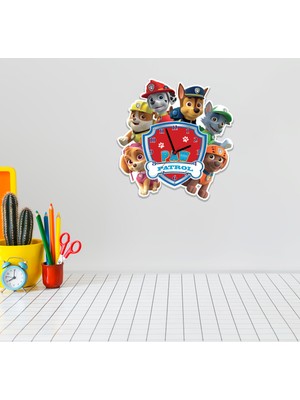 Nidage Klasik Ahşap Paw Patrol Temalı Çocuk Odası Sessiz Duvar Saati 35 x 35 Mavi