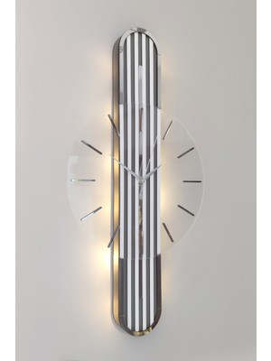 Nidage Modern Stylish DESIGN-AYNALI-65CM-PILLI Led-Sessiz Mekanizma-Asse Ahşap Gri 65 x 15 Dikdörtgen