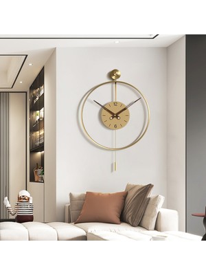 Nidage 60 x 80 Timelles Premium Gold Solo , Modern Dekoratif Sarkaçlı Metal Duvar Saati Metal Yuvarlak Alt