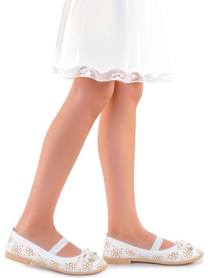 Kiko Kids Cilt Lastikli Kız Çocuk Babet Ayakkabı Arç 07 Beyaz