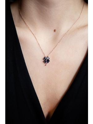 Sunshine 925 Ayar Rose Kaplamalı Kalp Kesim Mistik Topaz Taşlı Yonca Gümüş Kolye