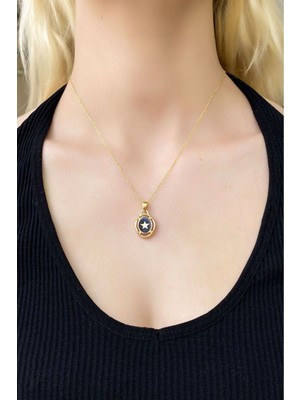 Sunshine 925 Ayar Gold Kaplamalı Siyah Mineli Yıldız Gümüş Kolye