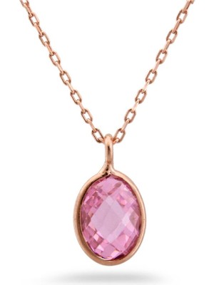 Sunshine 925 Ayar Rose Kaplamalı Oval Kesim Pembe Taşlı Minimal Tasarım Gümüş Kolye