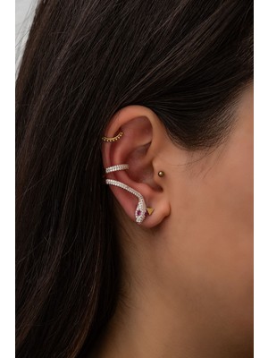 Sunshine 925 Ayar Rose Kaplamalı Ruby Gözlü Kıkırdak Geçirmeli Gümüş Küpe