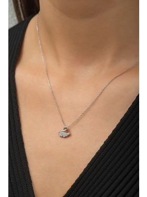 Sunshine 925 Ayar Rodyum Kaplamalı Beyaz Taşlı Minimal Kuğu Gümüş Kolye