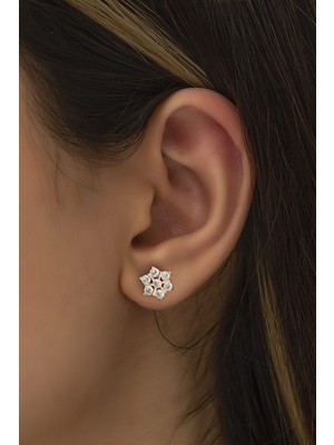 Sunshine 925 Ayar Rose Kaplamalı Beyaz Taşlı Yuvarlak Gümüş Küpe