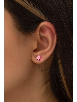 Sunshine 925 Ayar Rodyum Kaplamalı 9 mm Yuvarlak Açık Pembe Renkli Gümüş Küpe