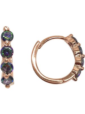 Sunshine 925 Ayar Rose Kaplamalı Mistik Topaz 4 Sıra Taşlı Halka Gümüş Küpe