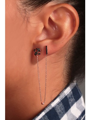 Sunshine 925 Ayar Rose Kaplamalı Siyah Taşlı Zambak Çiçeği Gümüş Küpe