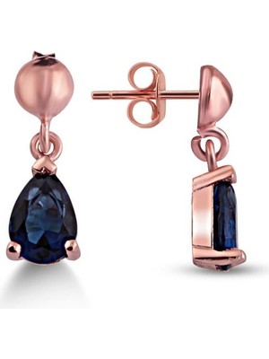 Sunshine 925 Ayar Rose Kaplamalı Lacivert Taşlı Damla Kesim Gümüş Küpe