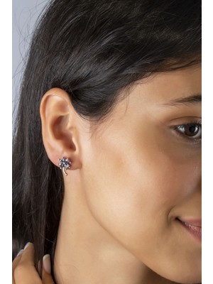 Sunshine 925 Ayar Rose Kaplamalı Mistik Topaz Taşlı Yonca Gümüş Küpe