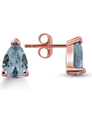 Sunshine 925 Ayar Rose Kaplamalı Damla Kesim Açık Mavi Taşlı Gümüş Küpe