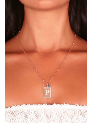 Sunshine 925 Ayar Rose Kaplamalı Nazarlı Plaka Model P Harf Gümüş Kolye