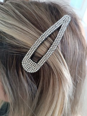 Efna Store 2 Li Gümüş Renk Zirkon Taşlı Açık Üçgen Şklinde Kadın Çıt Çıt Toka(2 Adet)8,5 cm